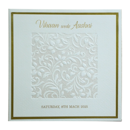White Embossed Floral Padded Invitation Card-KRC30480