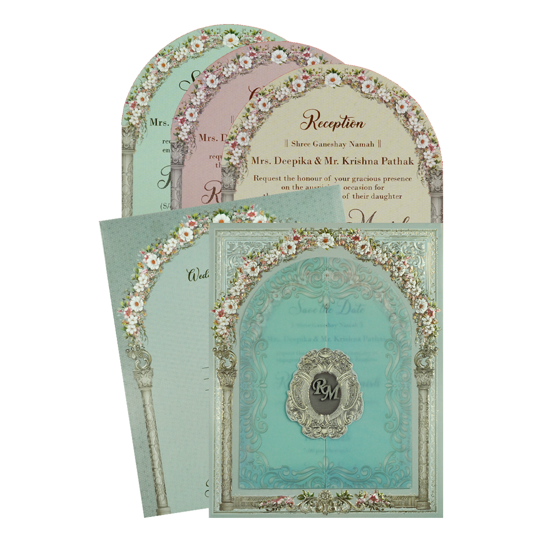 Blue Floral Arch Wedding Card-KSI64130