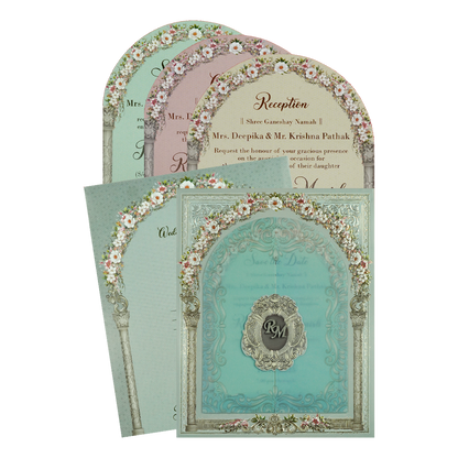 Blue Floral Arch Wedding Card-KSI64130