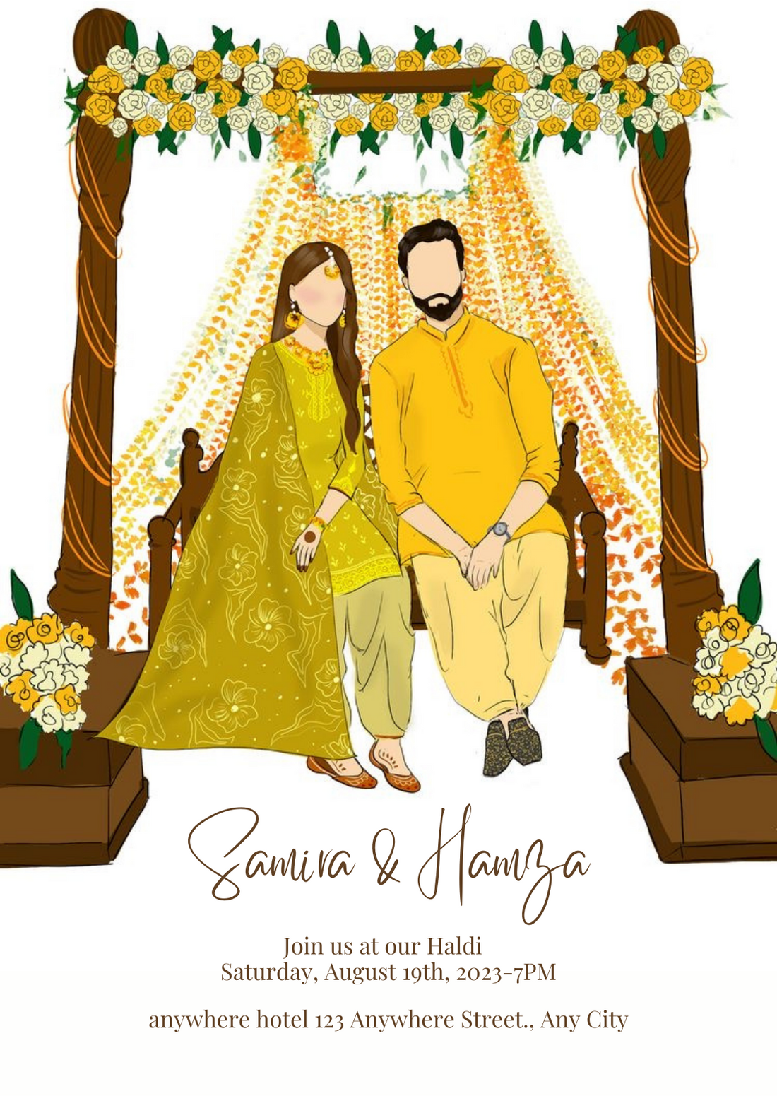 Yellow Marigold Haldi Ceremony Invitation-King of Cards