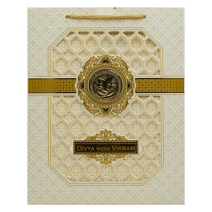 Cream Gold Jali Laser-cut Wedding Card-KNQS8308