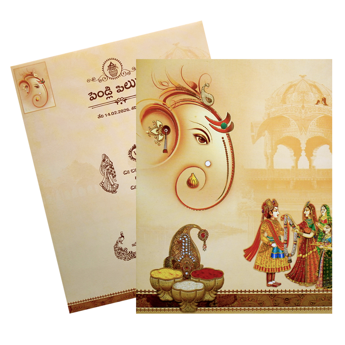 Sandal Classic Ganesha With Bride and Groom Card-KNKJ1081-King of Cards