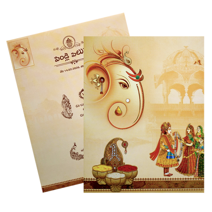 Sandal Classic Ganesha With Bride and Groom Card-KNKJ1081-King of Cards