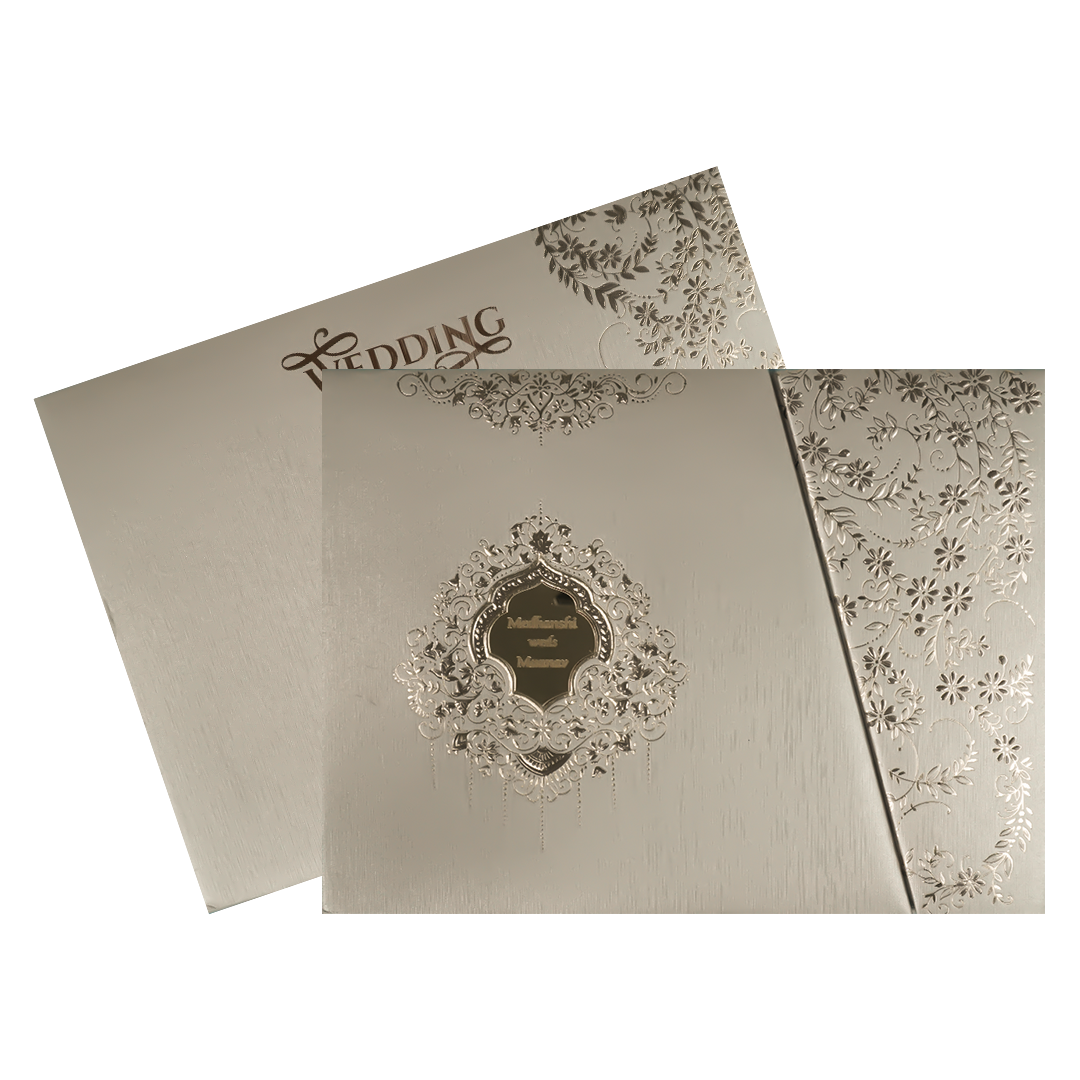 Grey Gold Padded Wedding Card-KSSC2110