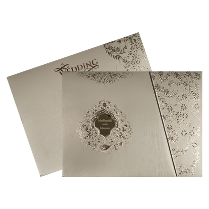 Grey Gold Padded Wedding Card-KSSC2110