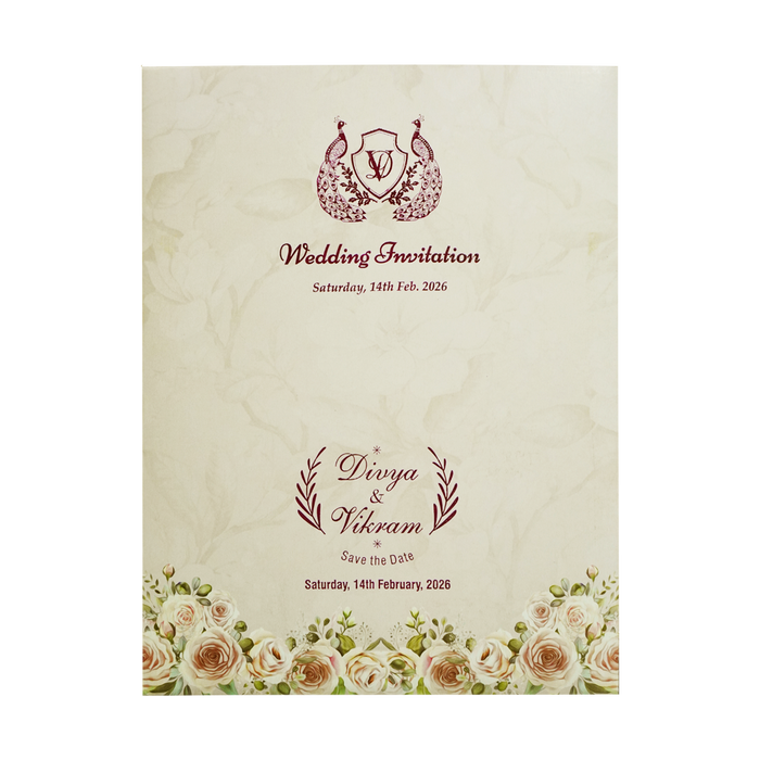 Ivory Traditional Peacock Nameplate Invitation Card-King of Cards