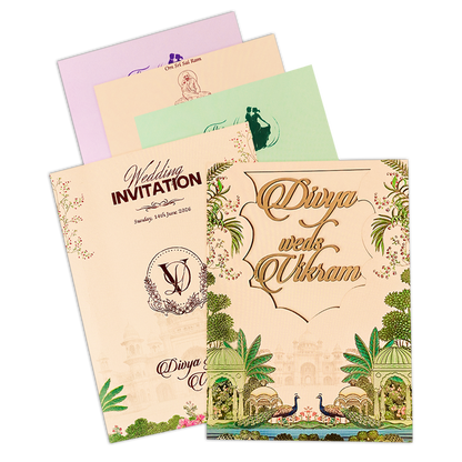 Check out Cream Palace Peacock Padded Wedding Card at best price. ?WhatsApp Support ?Express Delivery. | King of Cards.
