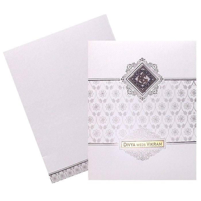 White Ganesha Floral Invitation Card-King of Cards