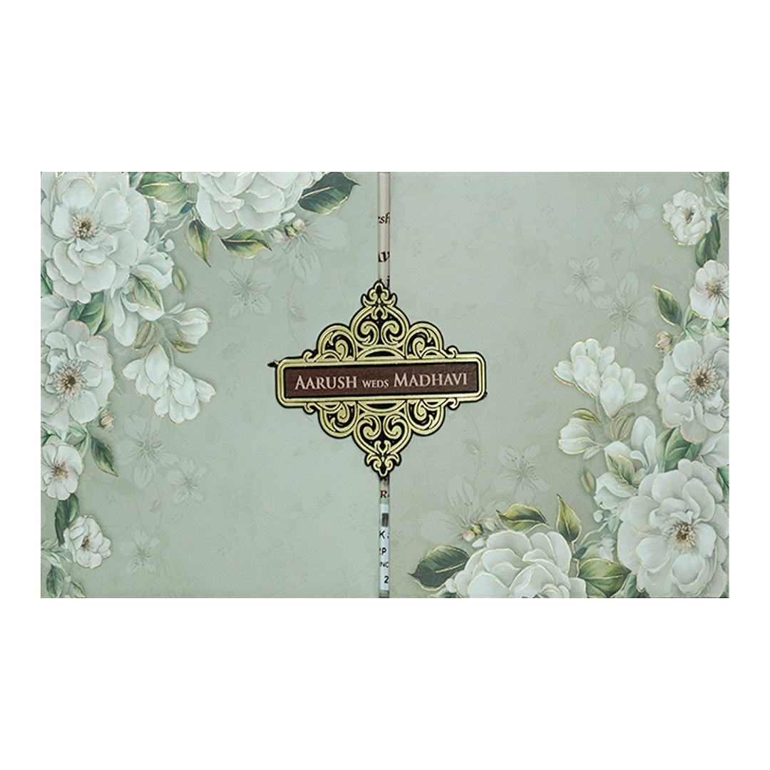Grey Floral Padded Wedding Card-KSH72300