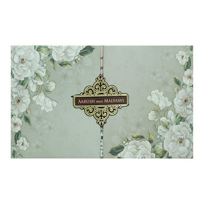 Grey Floral Padded Wedding Card-KSH72300