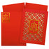 Red traditional die cut invitation card features a lovely Ganesha design in gold foiling on the main card.