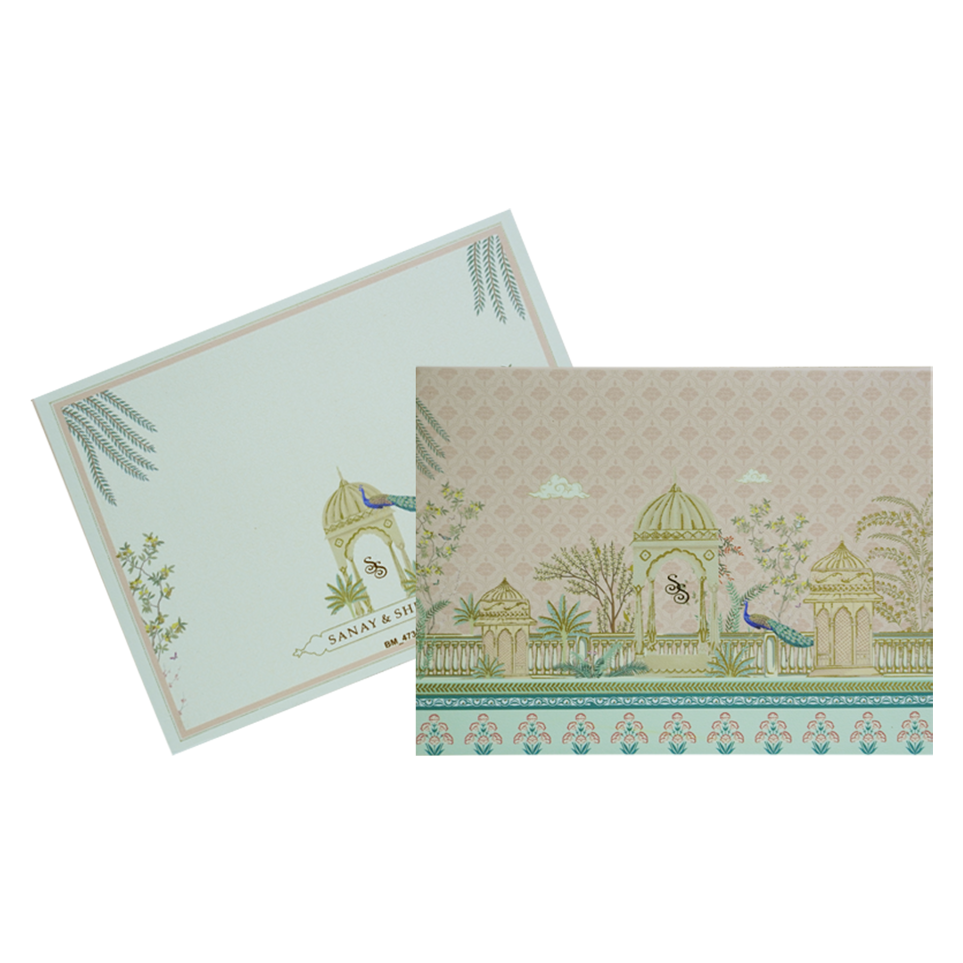 Peach Flower Padded Wedding Card Design-KBM04730