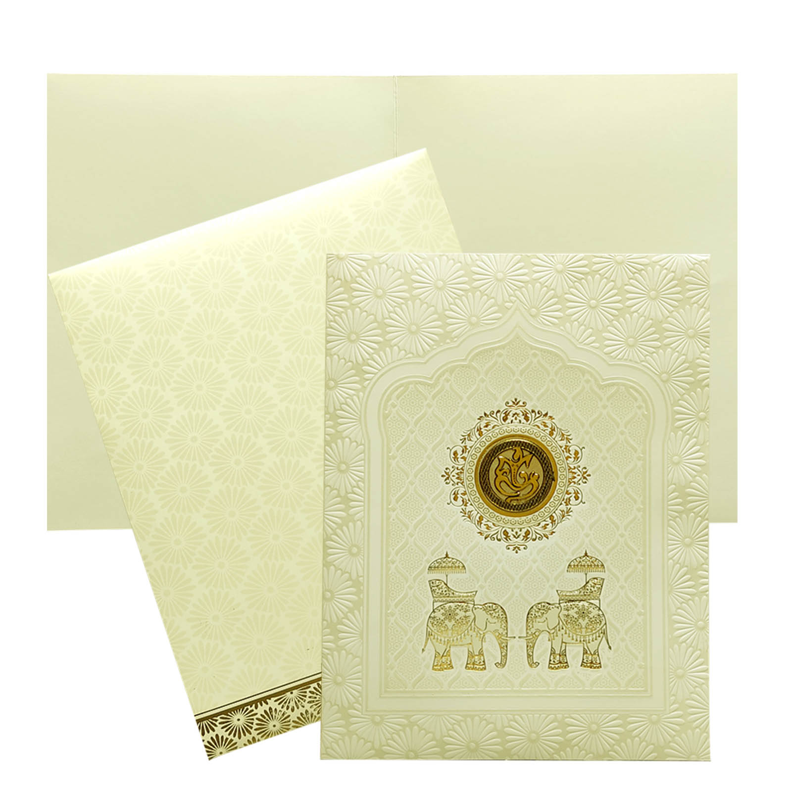 Ivory Floral Elephant Invitation Card-KNJS2067