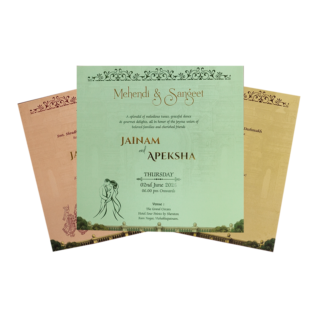 Brown Royal Couple Palace Padded Wedding Card-KSH72630