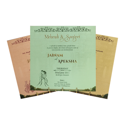 Brown Royal Couple Palace Padded Wedding Card-KSH72630