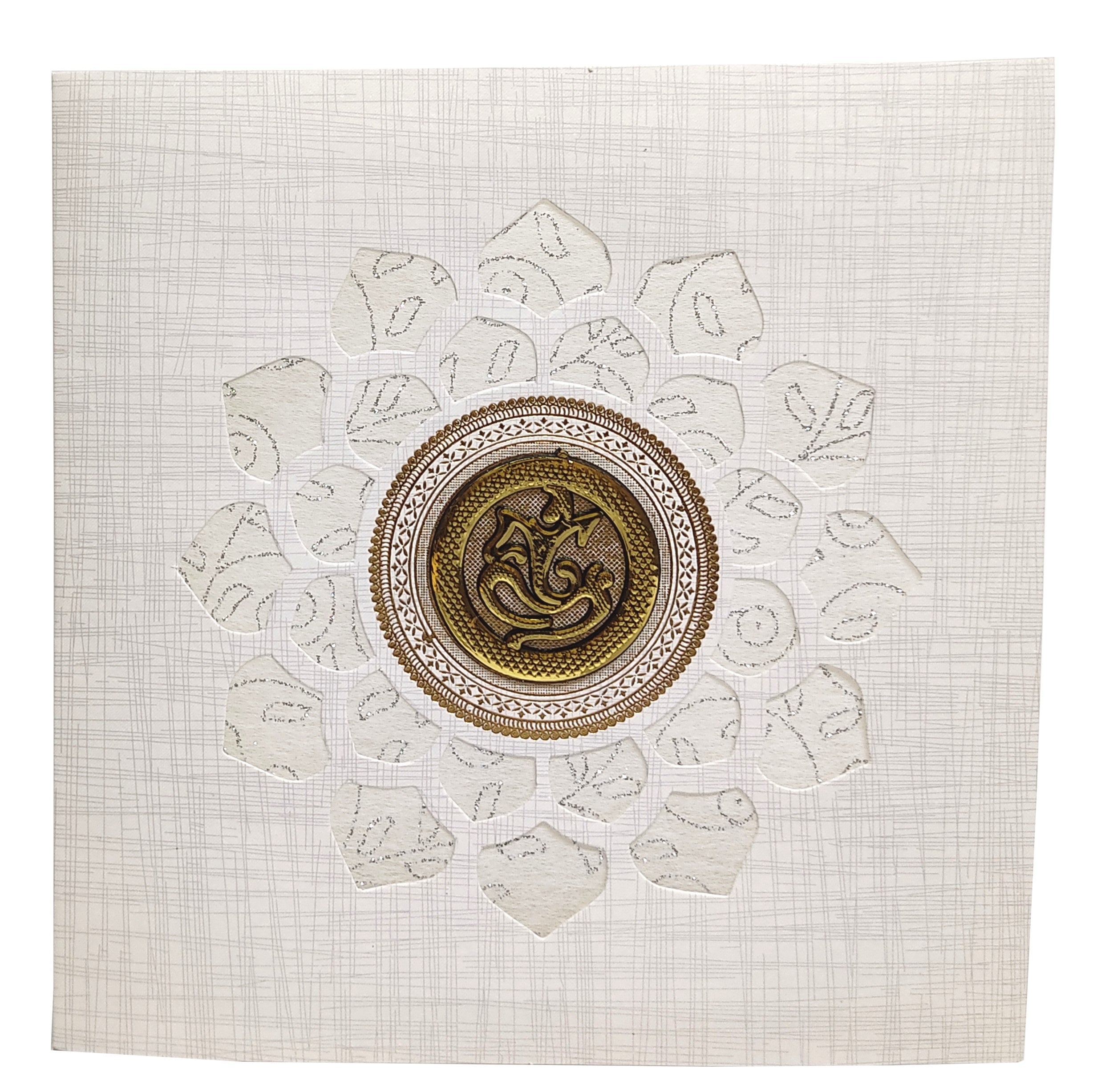 Grey Metallic Wedding Card With White Wolly And Ganesha-KNRP4343G