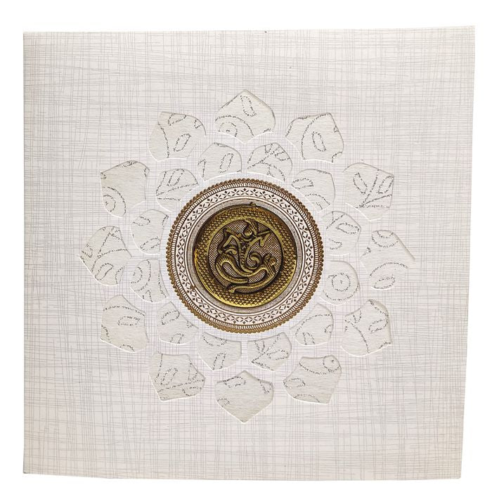 Grey Metallic Wedding Card With White Wolly And Ganesha-KNRP4343G-King of Cards