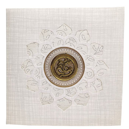 Grey Metallic Wedding Card With White Wolly And Ganesha-KNRP4343G-King of Cards