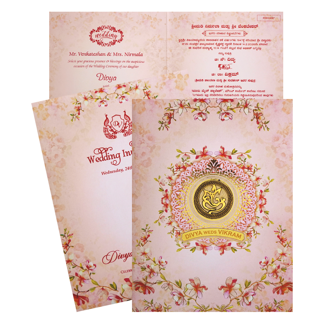 Pink Floral Nameplate Invitation Card-KNKC4067