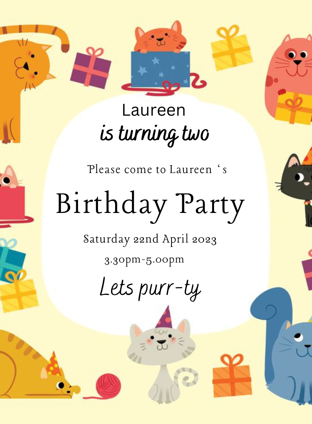 Yellow Cat Pet Party Invitation-King of Cards