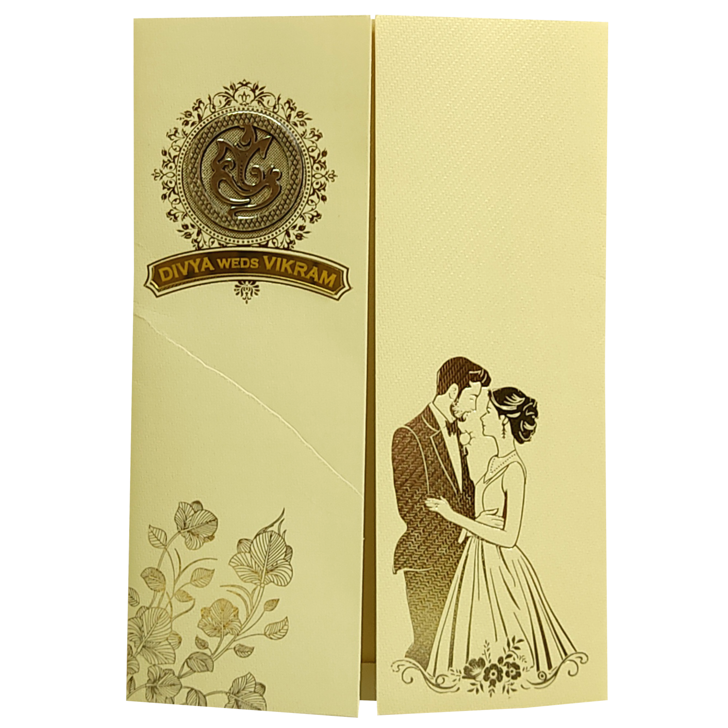 Gold Bride Groom Nameplate Marriage Card-KNKTG037