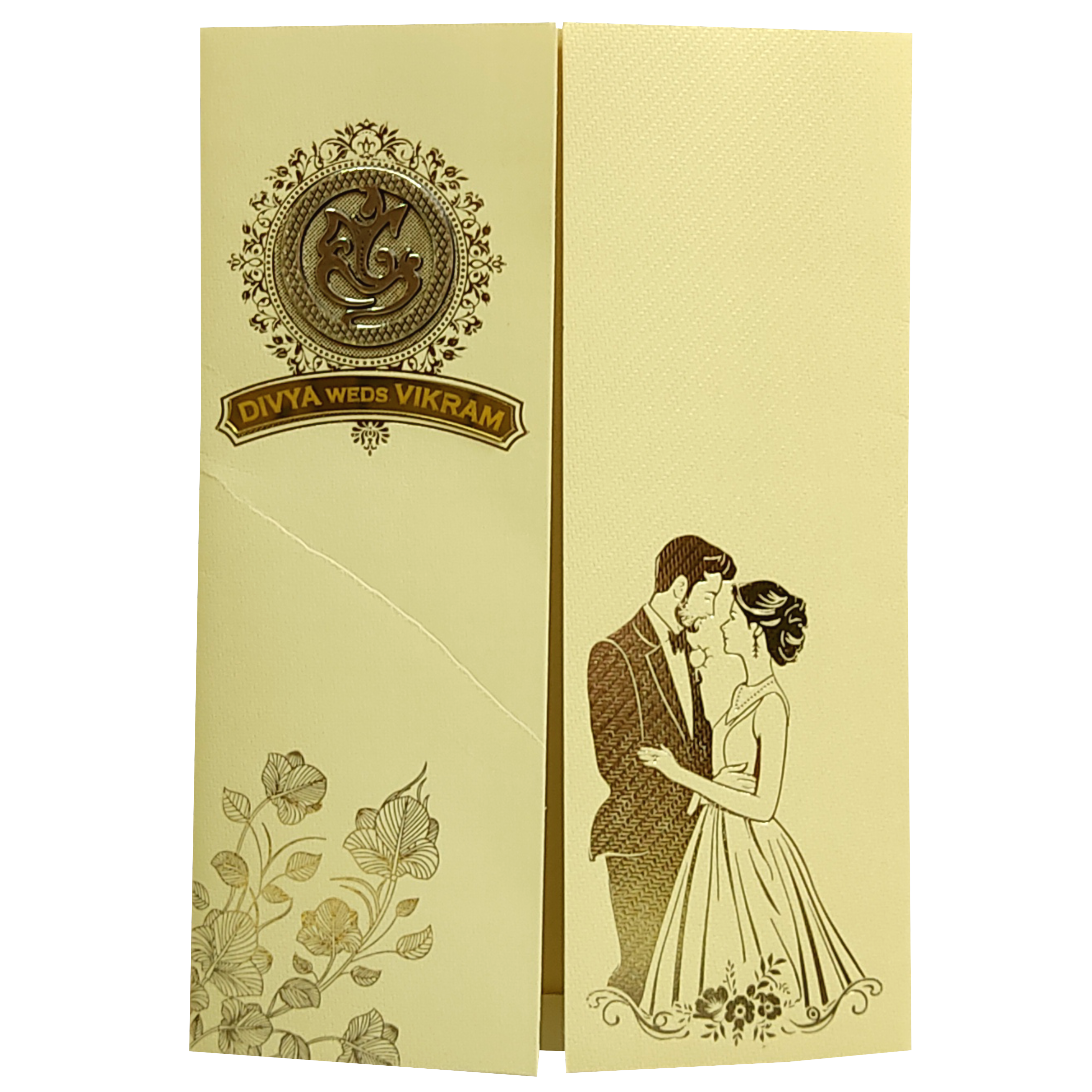 Gold Bride Groom Nameplate Marriage Card-KNKTG037