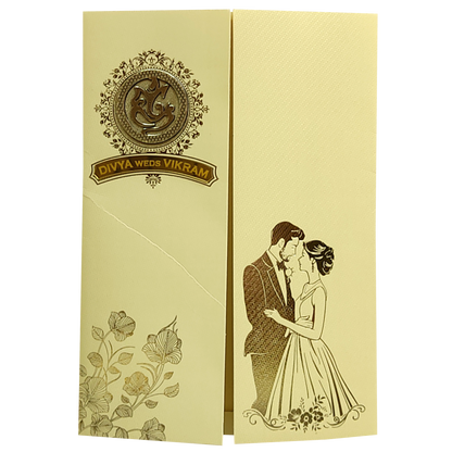Gold Bride Groom Nameplate Marriage Card-KNKTG037
