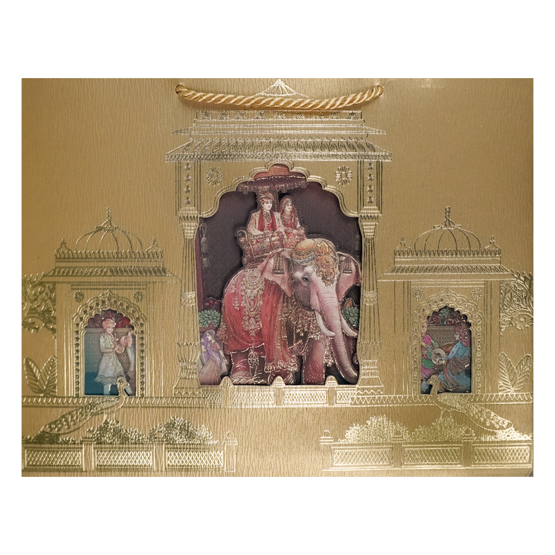Royal Procession Elephant Padded Wedding Card-KSSC2520