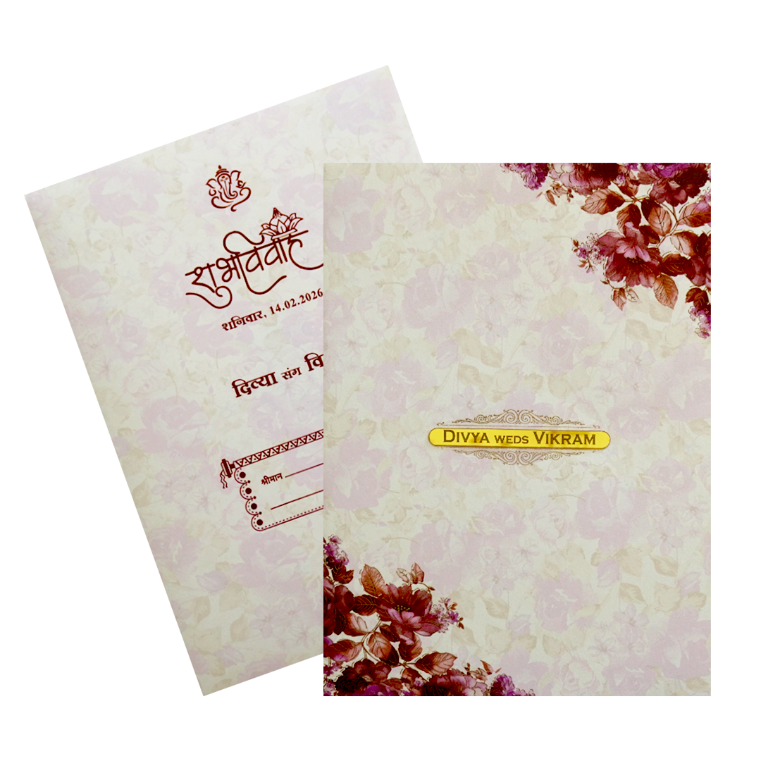 Violet Classic Designer Offset Pastel Print Wedding Invitation-KNKC4043