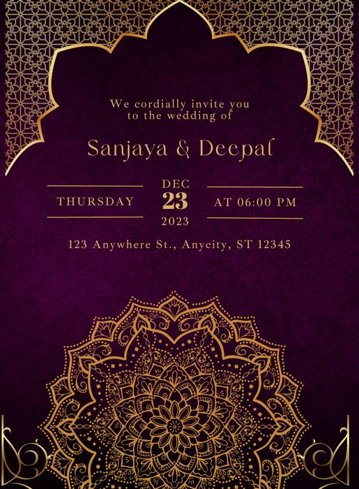 Dark Purple and gold Vintage Wedding Invitation-King of Cards