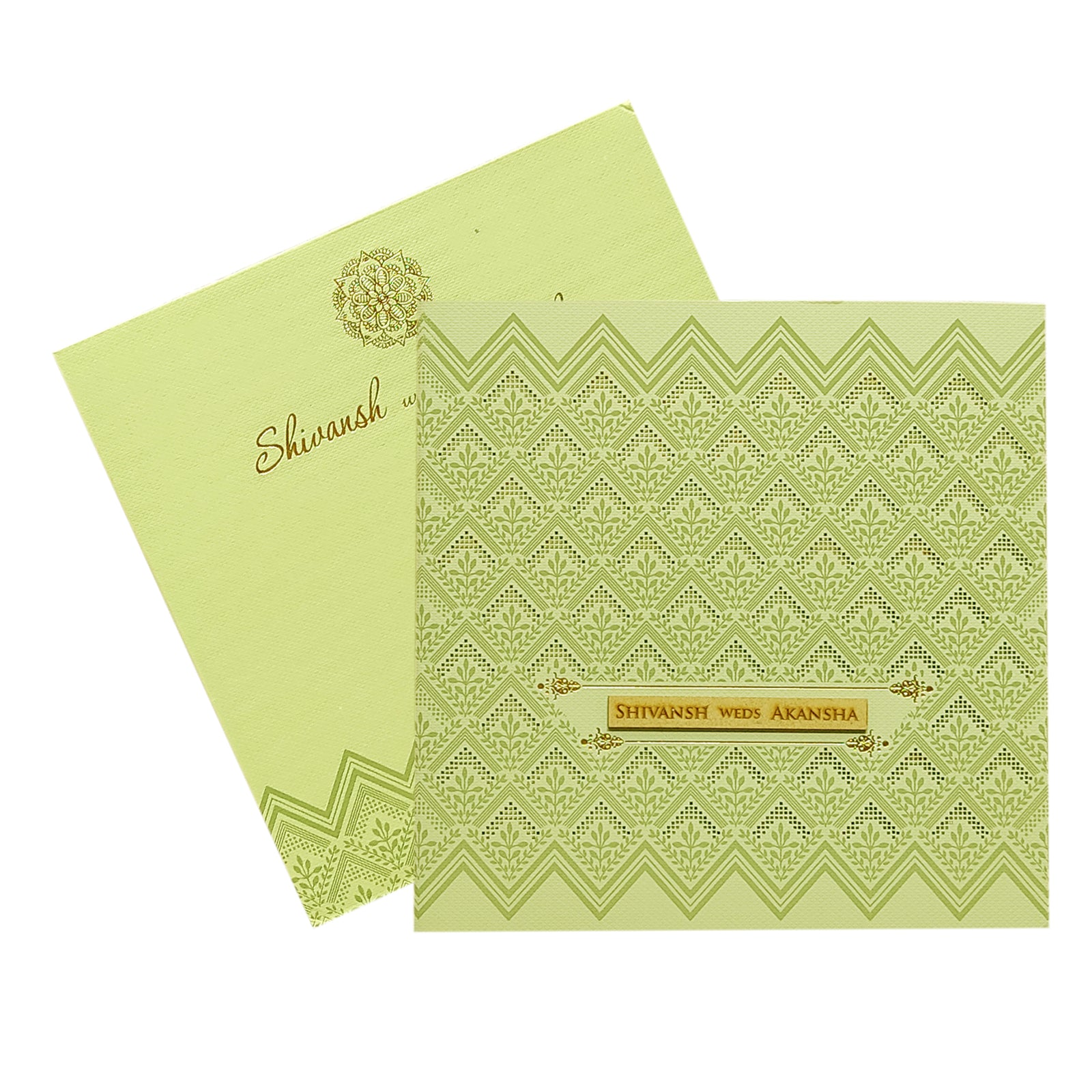 Pastel Green Embossed Design Invitation Card-KRC29512