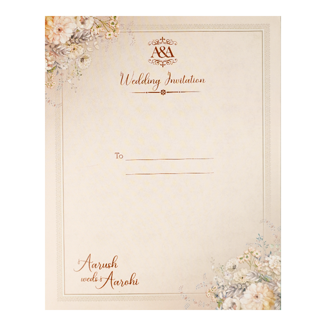 Cream Floral Embossed Padded Wedding Card-KSI64080