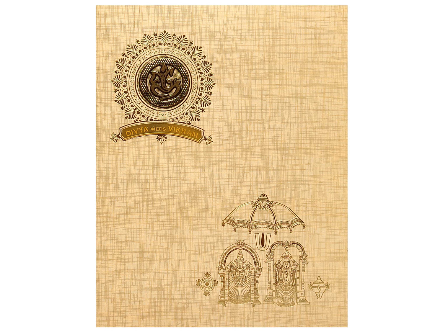 Sandal Metallic Floral Invitation With Balaji Padmavathi Images-KNK2061S