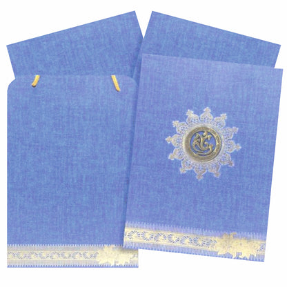 Elegant and attractiveDark blue with ganesha symbol an gold foiling on borders and two inserts in bag type invitation card! Buy now! &amp;
