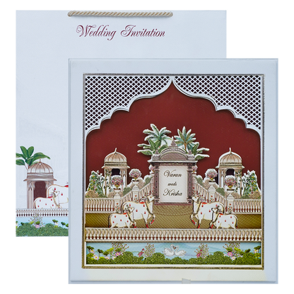 Maroon Royal Palace Wedding Invitation Box-KMMEX8320