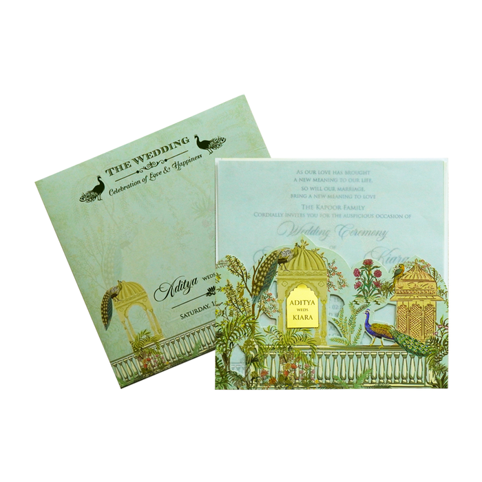 Green Peacock Laser Cut Marriage Invitation-King of Cards