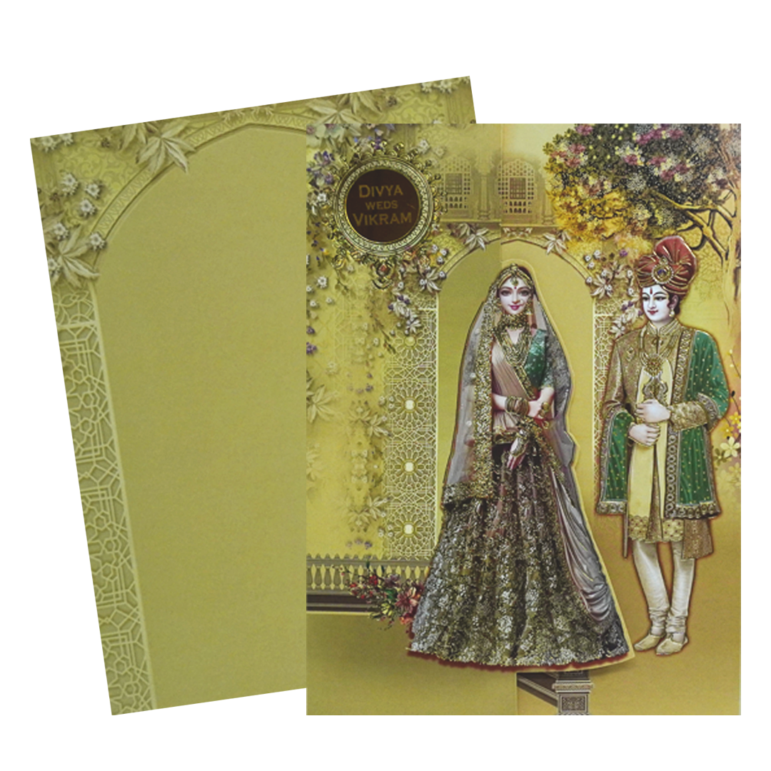 Cream Bride Groom Door Wedding Card-KNLY6101