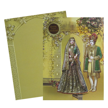 Cream Bride Groom Door Wedding Card-KNLY6101