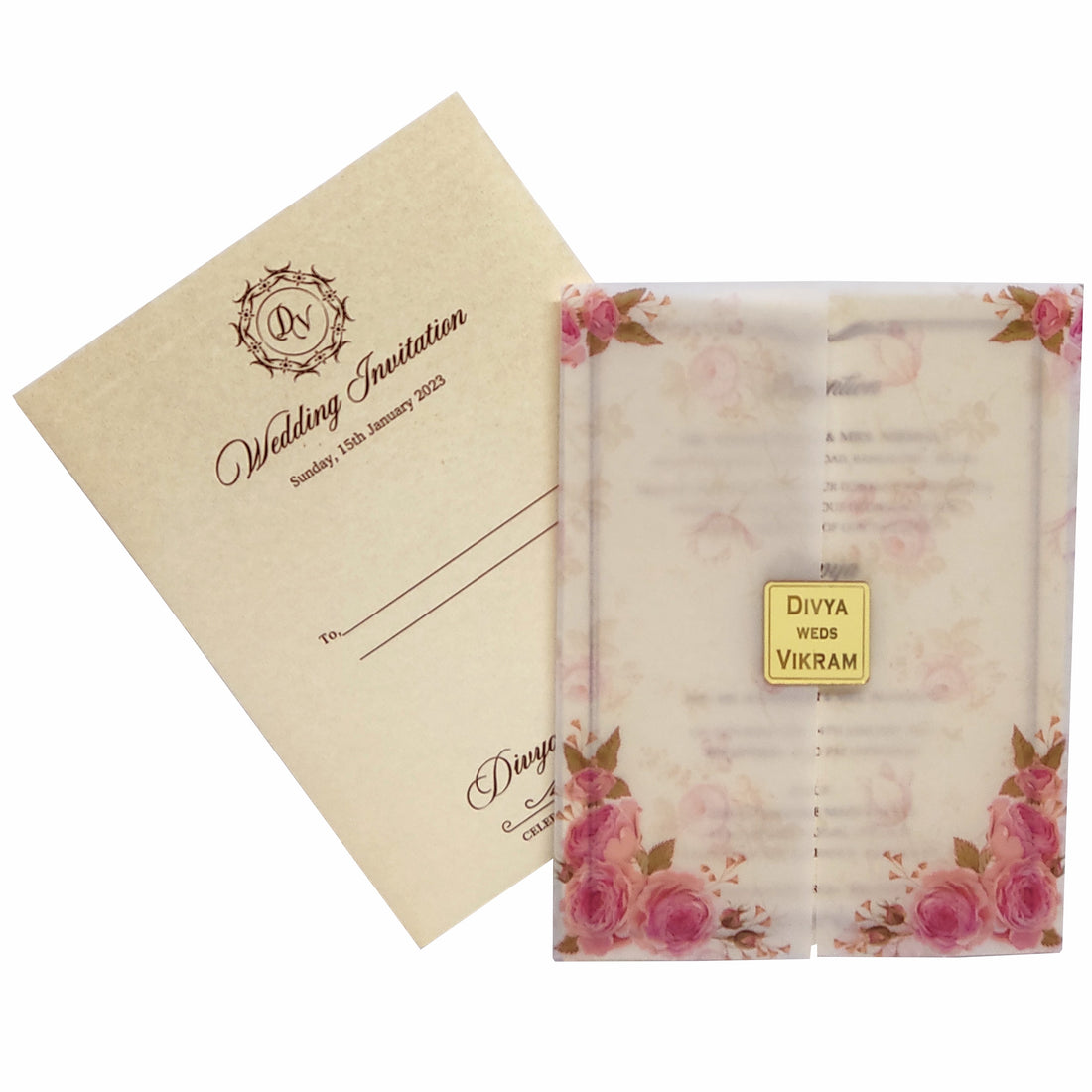 Pink Premium Floral Tracing Sheet Card In Offset Print-KNCY6071