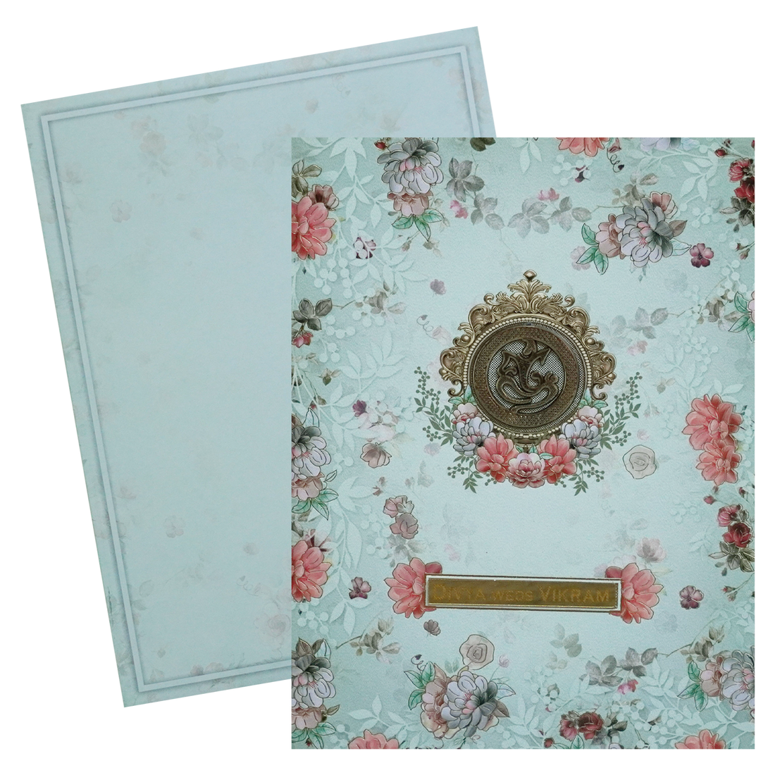 Green Floral Nameplate Box Invitation Card