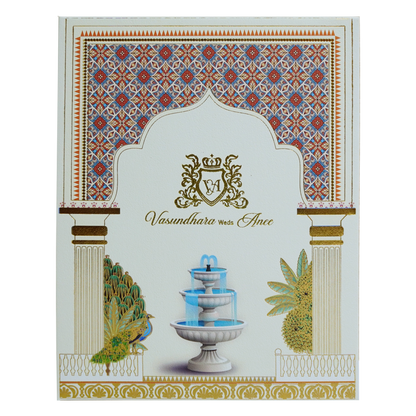 White Fountain Wedding Card-KBM04870