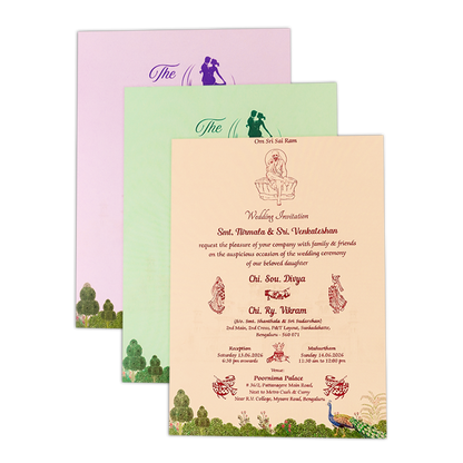Cream Palace Peacock Padded Wedding Card-KNOR5203