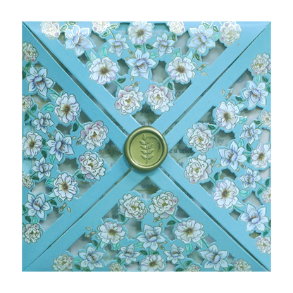 Blue Floral Laser Cut Wedding Card-King of Cards