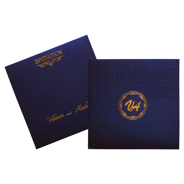 Royal Blue Embossed Padded Wedding Card-King of Cards