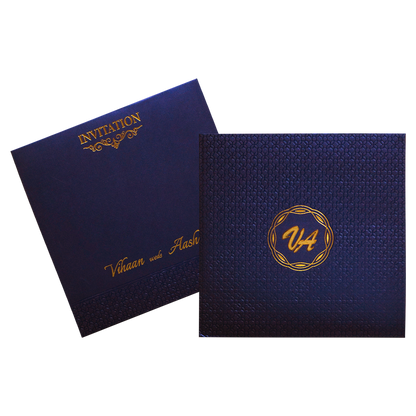 Royal Blue Embossed Padded Wedding Card-KRC30461