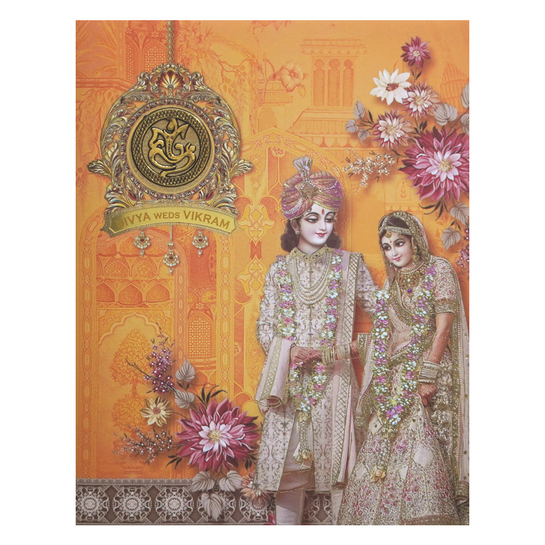 Orange Bride Groom Invitation Card-KNKJ1114