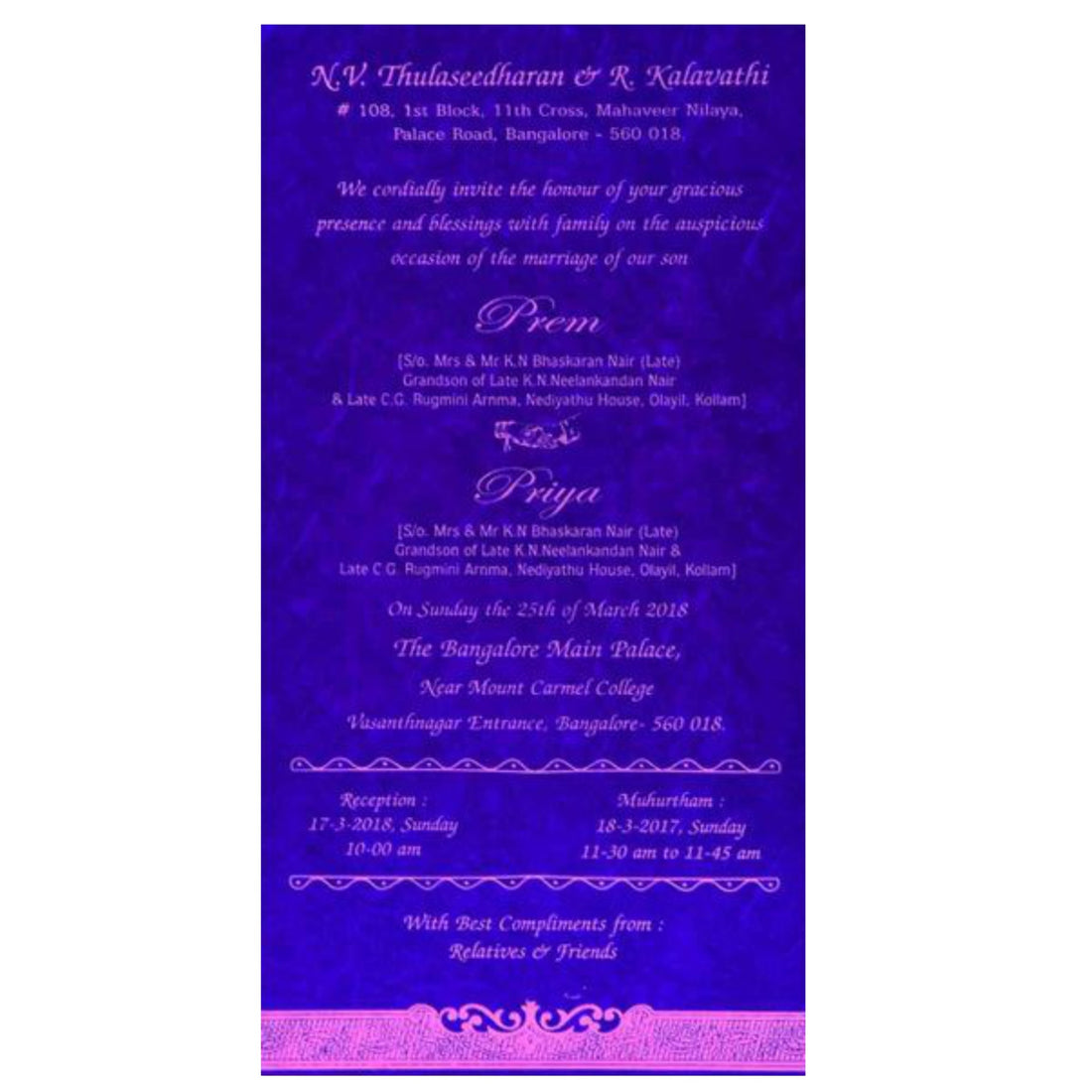Blue Single Sheet With Gold Cover Invitation