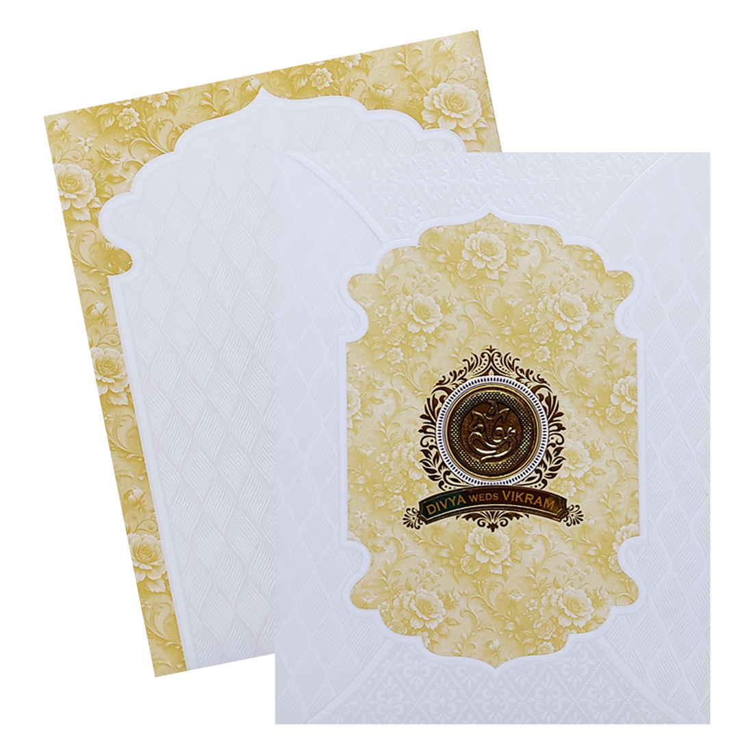 White Embossed Cream Floral Wedding Card-KNJS2084Y