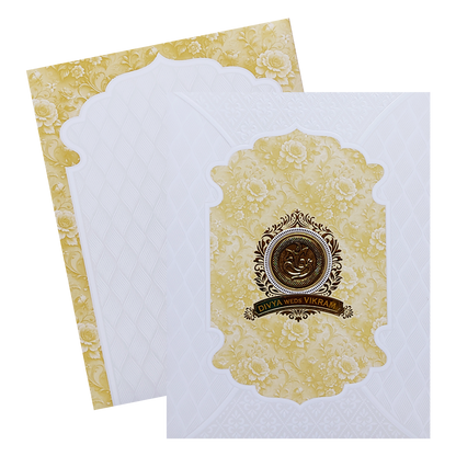 White Embossed Cream Floral Wedding Card-KNJS2084Y