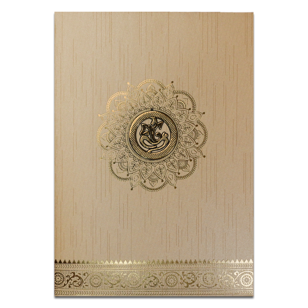 Gold Ganesha Traditional Wedding Card-KNKR026C